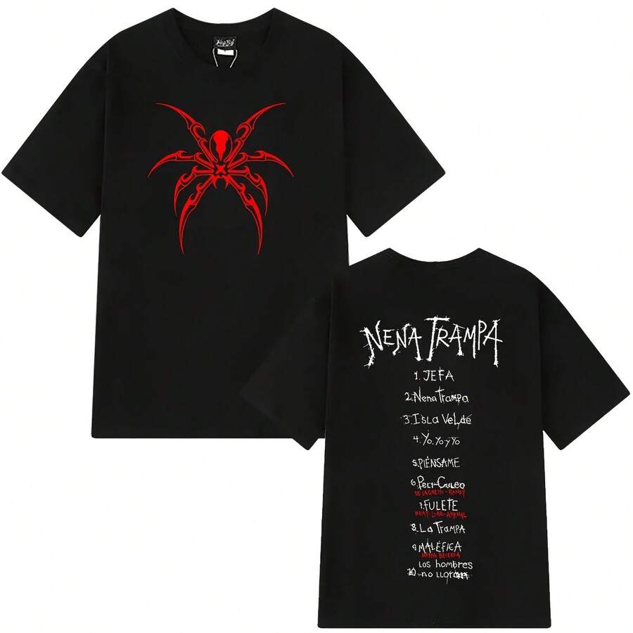 CazzuS Nena Trampa 2025 Fashion Print T-Shirt Men Women Hip Hop T Shirt Loose Cotton Short Sleeve Ove - 黑色 - 查看 1