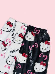 SANRIO 三丽鸥法兰绒睡裤，可爱Hello Kitty女士休闲家居裤，黑白拼接卡通KT印花睡衣裤，时尚秋季睡裤 - 彩色 - 查看 6