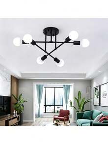 Modern Ceiling Lamp, Simple Six-Light Chandelier, Suitable For Living Room, Dining Room, Kitchen And Office (Bulb Not Included) - Black - View 9