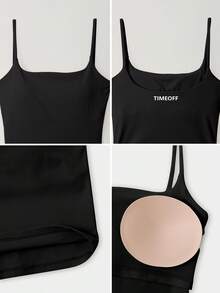 TimeOff 1pc Women Solid Color Spaghetti Strap Backless Camisole With Chest Pads Sports - Black - View 4