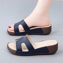 Women's Platform Slide Sandals, Casual Thick-Sole Slippers, Comfortable Flip Flops - Blue - View 4