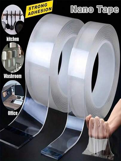 1 Rollo de 3/5M Cinta adhesiva doble cara resistente, cinta adhesiva reutilizable y fuerte, cinta nano multiusos removible y lavable, adecuada para el hogar, la cocina, la oficina, el automóvil, ideal para la decoración del hogar, montaje en pared sin daños