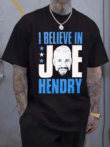 Men's "I Believe In Joe Hendry" Graphic T-Shirt - Black Casual Crew Neck Star T-Shirt, Short Sleeve, Regular Fit For Spring/Summer, Everyday T-Shirt With Bold Graphic - màu đen - Xem 6