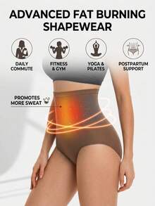 FLARIXA 1pc Women Seamless High Waist Shaping Panty, Sports Shapewear Lift Buttocks Waist Abdomen Control Support No-Roll Edge Slimming Bodysuit - Brown - View 5
