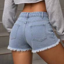 Y2K Style Distressed Denim Shorts For Women Casual - Light Wash - View 2
