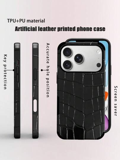 Capa protetora de luxo em couro sintético com textura de crocodilo, design com absorção de impacto e orifício para alto-falante, compatível com Apple 17 Pro Max/16 Pro Max/16 Plus/13 Pro Max/14 Pro Max/13/14/11/12 Pro/11/15 Pro, Galaxy S24 Ultra, ideal para presentes de Natal.