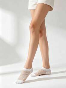 5 đôi tất trắng Tobilleros Mujer. Tất lưới mùa hè trong suốt kiểu thuyền, tất trắng kẻ sọc dọc, tất khoét lỗ, tất chống trượt mỏng, đa năng. - Nhiều màu - Xem 3