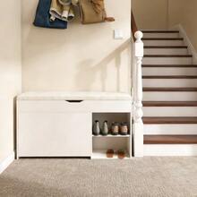 Shoe Bench, Hallway Bench With Fold-Out, Hidden Storage Compartment, Modern, Minimalist Design, Suitable For Entryways And Living Rooms, White, Dimensions: W100/D30/H52cm - White - View 7