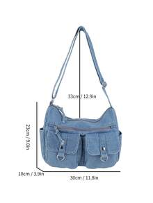New Chic Casual Shoulder Bag Made Of Soft, Multi-Layered Denim With Multiple Pockets, Versatile, Suitable For Work, Shopping And Travel. - Pink - View 11