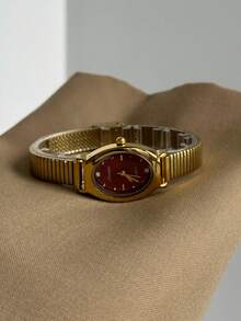 1pc Square Bamboo Quartz Watch In Gold/Silver Color, Suitable For Daily Wear And Perfect Gift For Birthday, Christmas - Gold - View 12