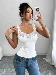 6pcs/Set Lace Camisole Tank Top, Breathable Solid Color Women's Lingerie Innerwear Outerwear, Fashionable Elegant Sexy Sleeveless Fitted T-Shirt, All Season Sports Yoga Wear - Multicolor - View 9