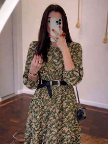 MID 2BAB Long-Sleeved Dress - 綠色花卉 - 查看 2