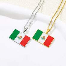 Collar con Colgante Cuadrado de la Bandera de México en Acero Inoxidable Esmaltado, Regalo Unisex para Parejas - N23001 - Ver 4