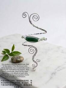 Vòng tay đeo bắp tay bằng đá malachite xanh kiểu Bohemian, vòng tay xoắn ốc bằng bạc, vòng tay điều chỉnh được dành cho nữ. - Bạc - Xem 8