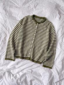 Nuevo Cárdigan de Punto a Rayas Holgado de Moda Otoño - Verde Oliva - Ver 3