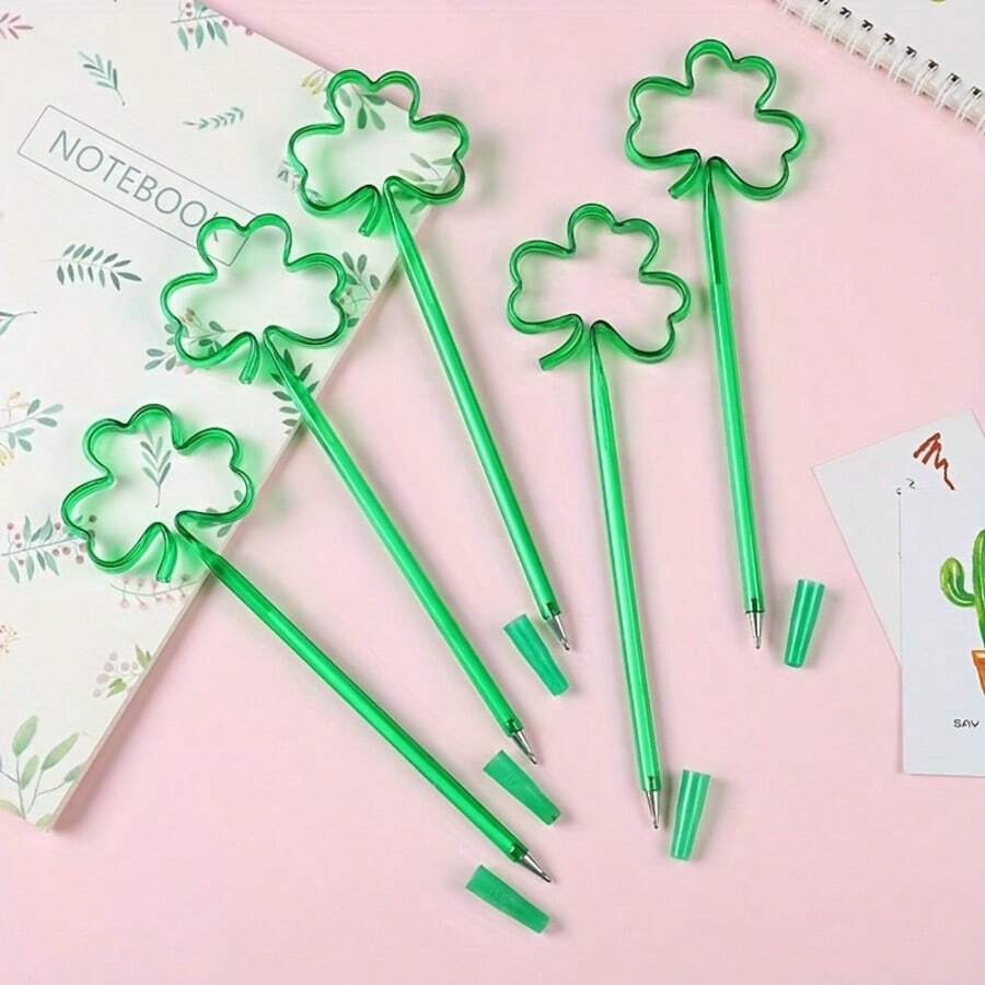 4pcs Clover Round Ballpoint Pens - Multicolor Assortment, Woven Design, Valentine's Day And St. Patrick's Day Gift - A - View 1