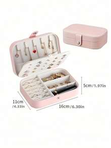 Portable Jewelry Storage Box, Featuring Anti-Oxidation Technology, Dual-Layer Design With Earring Hooks, Necklace Compartment And Ring Slots, Multi-Layer Storage Space For Earrings, Rings, Necklaces, Fashionable Storage Solution For Frequent Travelers, Ideal Mother's Day Gift, Jewelry Box Decor For Room, Wedding, Home Use - Multicolor - View 7