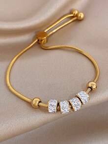 1 pieza Pulsera ajustable de cadena de serpiente con cuentas pavimentadas de circonita chapada en oro, joyería de acero inoxidable, para uso diario de mujeres, citas, fiestas, reuniones, vacaciones de verano en la playa, días festivos, regalo del Día de San Valentín, regalos para mamá, estilo bohemio, temporada de bodas, damas de honor, aniversario, día del festival, Pascua - Multicolor - Ver 10