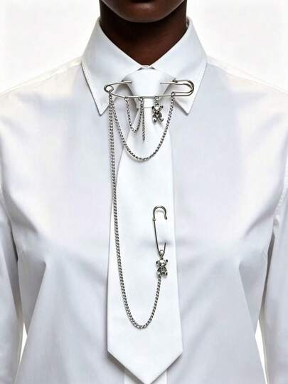 1pc Unisex Teddy Bear Pendant Tie Clip, Suitable For Street, Rock Music Concerts, Halloween Parties, Dark Theme Parties, Photography And Other Occasions