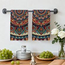 2pcs Mandala Pattern Kitchen Towels, Rectangular Super Soft Microfiber Kitchen Towels, Dish Cloths, Cleaning Rags, Hand Towels, Cooking & Baking Tea Towels, Kitchen Decor, Housewarming & Birthday Gifts, Bathroom Cleaning Wipes, Decorative Towels - Multicolor - View 8