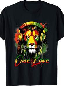 Camiseta de Reggae Jamaicano con el León de Judá, unisex, de algodón estampado de manga corta para el verano de 2025, cuello redondo, estilo vintage, corte regular, transpirable, absorbente de sudor, suave, adecuada para el uso diario, en casa y para vestimenta casual. Camiseta de estilo urbano para la fiesta de Año Nuevo 2026, talla grande - Negro - Ver 6