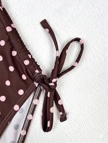 Elegante y sexy traje de baño de una pieza con escote en V y lunares marrones, blanco, casual para primavera/verano, traje de baño de moda para playa, resort y fiesta en la piscina - Rosa - Ver 6