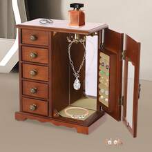 Dark Wood Color Vintage Jewelry Storage Box, Glass Top Multi-Drawer Retro Vanity Organizer, Soft Lint Lined Desktop Jewelry Case For Necklace Earring Ring Watch, Exquisite Mother's Day Gift For Women - Dark Wood Color - View 5