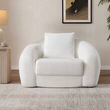 Sofá Cama Curvo Convertible SICOTAS de 49.9" para Sala de Estar, Futón Cloud sin Estructura, Sillón Cama Extraíble con Asiento Profundo, Sofá Individual de Espuma, Sin Necesidad de Montaje, para Dormitorio o Apartamento, Blanco - Marrón - Ver 10