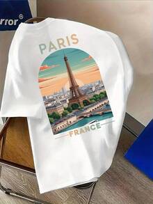 Hauts d'été : T-shirt homme tendance avec motif Tour Eiffel de Paris – Vêtement streetwear décontracté, coupe classique, manches courtes, idéal pour les loisirs en extérieur, T-shirt en coton, style années 2000 - Blanc - Voir 3
