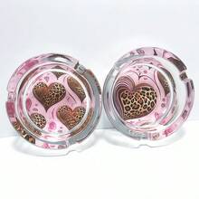 3.34-Inch Round Pink Cute Heart-Shaped Leopard Print Glass Ashtray, Hotel Decor Home Accessory, Gift For Friends - Colorful - View 11