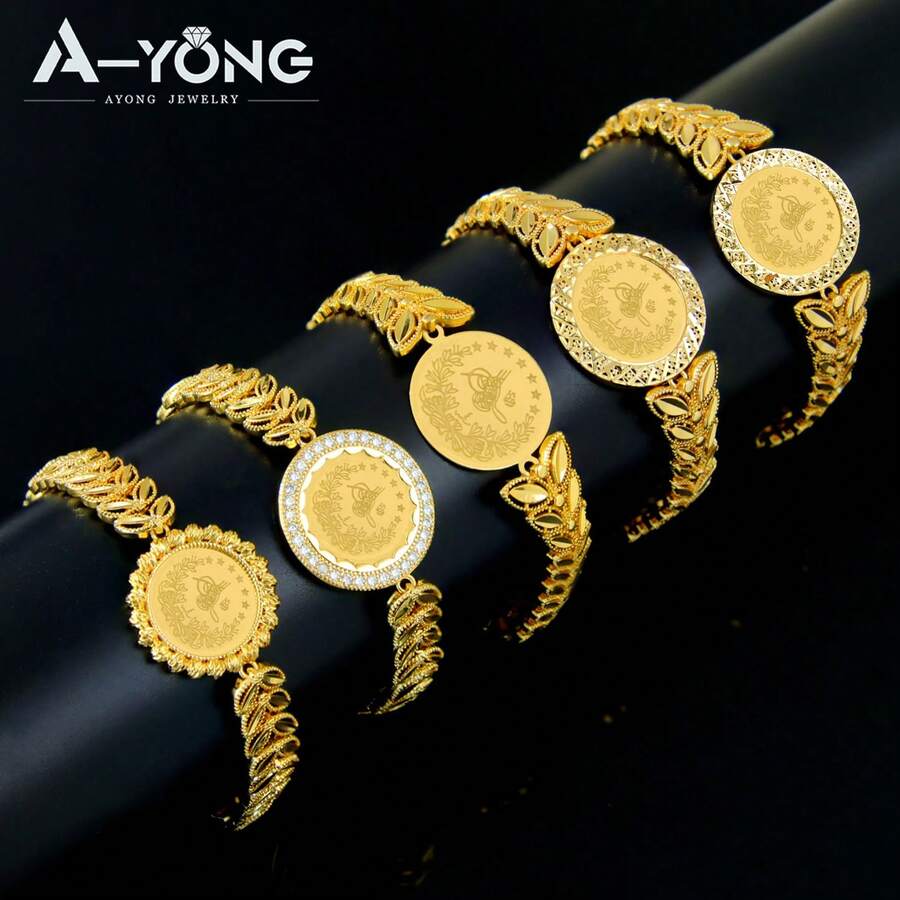 Vòng tay đồng xu thời trang Dubai mạ vàng 24k, vòng tay charm cưới Ả Rập dành cho phụ nữ Hồi giáo Trung Đông, trang sức đeo hàng ngày và dự tiệc.