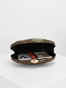 Túi xách nữ thời trang hình hộp kim loại bất đối xứng, ví cầm tay mini hình hộp phong cách retro Âu Mỹ, túi xách dự tiệc trang trọng, thích hợp làm quà tặng ngày Valentine, dạ hội, túi đeo vai chéo màu vàng cho cô dâu trong đám cưới. - màu nâu - Xem 2