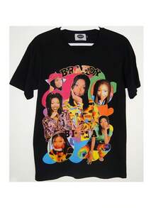 Top 9S Brandy T-shirt i vintage-stil Y2K, med nostalgiska popkulturelement från 90-talet, inklusive deras ikoniska skivomslag och sångtexter, och är perfekt att bära på jul- och nyårsfester. Sommartoppar, skjortor, t-shirts, damtoppar, t-shirt, pullover, festival-t-shirt, -shirt, -skjortor, t-shirt, gym, sommaroutfits - Svart - Visa 6