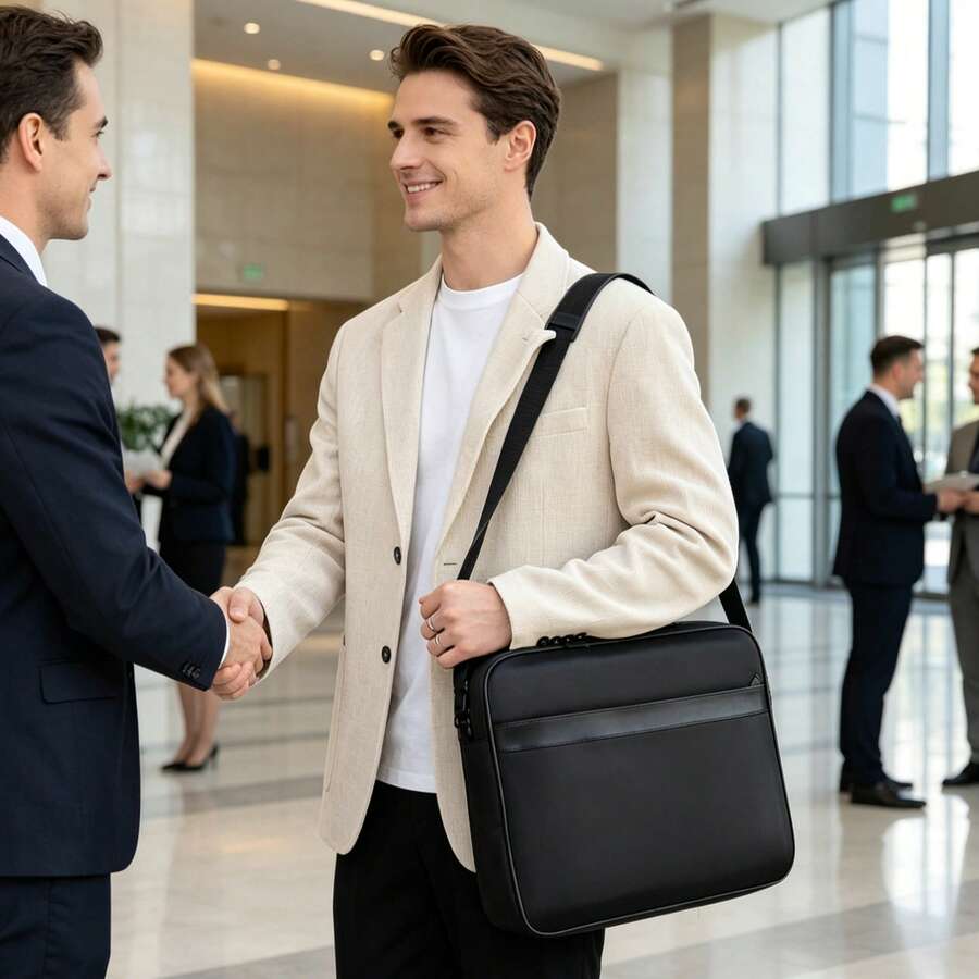 Cặp tài liệu nam màu đen, túi đựng laptop dung tích lớn, túi đeo vai đa năng tiện dụng cho công sở và du lịch. - màu đen - Xem 1