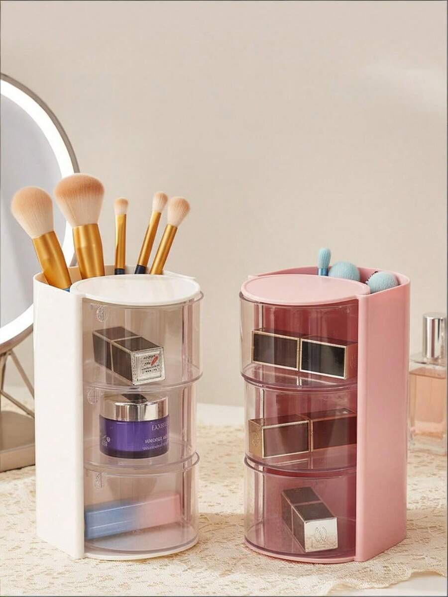 1pc Multi-Layer Rotating Partition Storage Box, Makeup Brush Holder, Makeup Sponge Storage Box, PP Material Cosmetic Storage Box, Hair Band Storage Box, Dust-Proof Storage Box, Hair Accessory Storage Box, Essential Home Makeup Tool - Multicolor - View 1