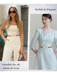 4 pièces Ensemble de ceintures élastiques élégantes pour femmes, ceintures de style minimaliste décontracté, accessoire de mode convenant pour le port quotidien et la décoration de fête - Multicolore - Voir 8