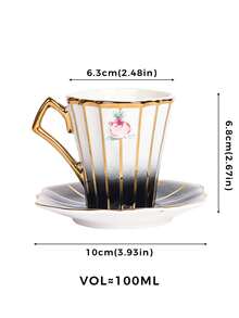 DearDali 2件組（1杯+1碟）漸層奢華金邊陶瓷咖啡杯與碟，玫瑰印花，條紋金邊設計，茶杯，沙烏地阿拉伯風格杯，適用於熱飲、茶、濃縮咖啡，適合派對、居家日常使用、下午茶，送給家人生日與節日的完美禮物，有趣的送禮杯 - 彩色 - 查看 6