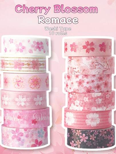 10 rollos de cinta washi con diseño de flores de cerezo románticas de primavera, pegatinas con diseño de pétalos excelentes para manualidades, scrapbooking, diarios, envoltorios de regalo y diversas decoraciones DIY