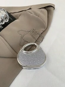 حقيبة مساء معدنية عصرية ذات سعة محددة، حقيبة يد هلالية للحفلات للنساء، حقيبة كتف/متقاطعة متعددة الاستخدامات، حقيبة مصاصة صغيرة - فضي - مشاهدة 6