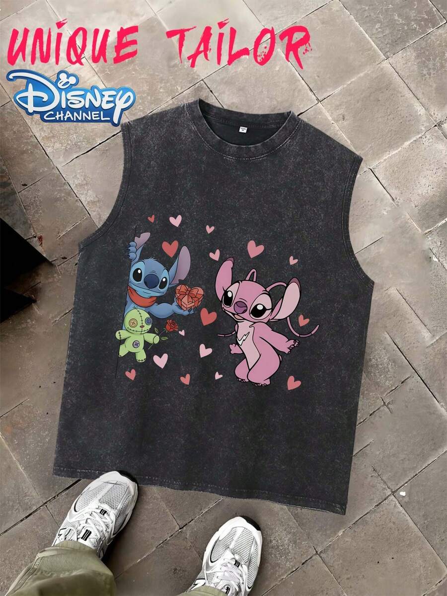 Disney Men's Short-Sleeved T-Shirt, Unisex Sleeveless T-Shirt, Men's T-Shirt With Disney Princess Mickey Mouse Pattern, Summer Casual Outfit, Suitable As A Gift For Male Friends Who Love Cartoons And Anime. - màu đen - Xem 1