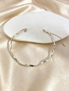 1pc Silver Minimalist Wave Mobius Loop Necklace, Unisex Couple Matching Summer Beach Party Choker Necklace Accessory - Silver - View 4