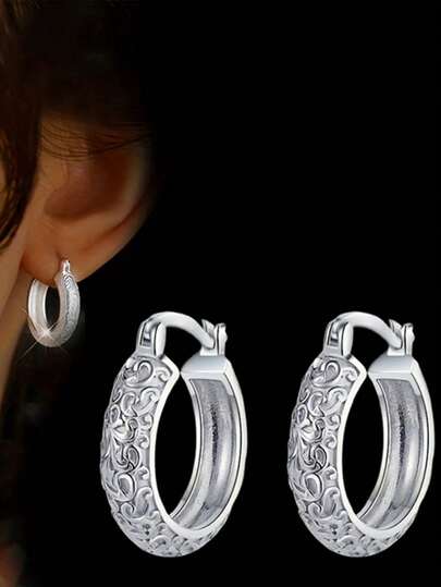 1 Đôi bông tai vòng kim loại họa tiết hoa tự nhiên, thời trang, đa năng, phù hợp để đeo hàng ngày, dự tiệc, làm quà tặng hoặc trang sức.