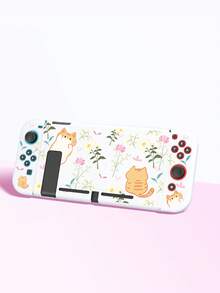 Funda protectora con diseño de gato naranja de dibujos animados y patrón floral, compatible con consola de juegos Switch/Switch 2ª generación, compatible con nueva Switch 2 (2025)/Switch OLED/Switch NS/Switch Lite, bolsa de almacenamiento, base con ranura para tarjetas, carcasa/funda protectora para consola de juegos, suave y amigable con la piel, protege tu consola favorita, el mejor regalo compatible con jugadores de Switch - Multicolor - Ver 15