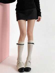 1 Pair Knee-High School Socks For Women - White - View 3