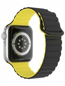 One Pair Of Silicone Magnetic Strap For Both Men And Women, Compatible With Apple Straps. Soft Silicone Strap With Magnetic Clasp, Available In Sizes 38mm, 40mm, 41mm, 42mm, 44mm, 45mm, 46mm, 49mm. Compatible With Apple Watch Models For Series Ultra/10/9/SE/8/7/6/5/4/3/2/1,The Perfect Gift Is Accessories For The Event Venue, Student Gifts, And Back-To-School Gifts. - Black/Yellow - View 4