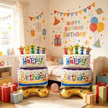2pcs/Set 26-Inch Birthday Cake Shaped Balloons, Birthday Party Decoration, Celebration Event Gift Prop, Indoor Outdoor Decor - Star Birthday Cake - View 1