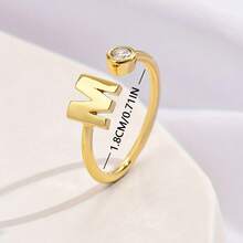 1pc Fashion Minimalist Mini Open Ring For Women, 26 English Letters Available, Polished Letter Inlaid With Single Cubic Zirconia, Cute & Exquisite Charming Jewelry Gift - SJZ-085-2 - View 3