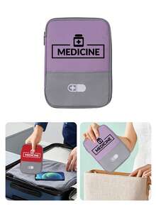 便携式“Medicane”印花医疗包，紧凑型急救包，便捷药品袋，露营应急药包药品整理器 - 彩色 - 查看 5