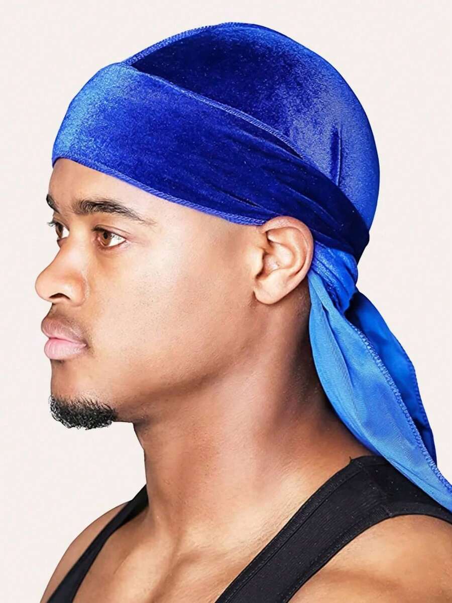 Awegeo 1pc Men's Solid Color Velvet Long Tail Durag, Warm Pirate Hat For Outdoor Sports And Daily Wear,Festival,Travel