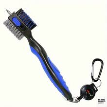 HUAEN 2-In-1 Golf Club Brush And Groove Cleaner Retractable Zip-Line Metal Buckle Sharp Pick Nylon Wire Bristles Outdoor Sport Cleaning Tool For Golf Enthusiasts JHY0 - Black and Blue Upgraded - View 3